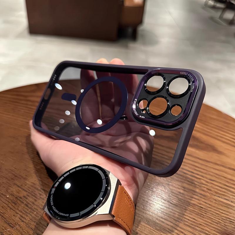 Applicable To IPhone 16 Skin sensitive Magnetic Charging Mobile Phone Case Apple 14promax Metal Lens Ring Protective Case 15