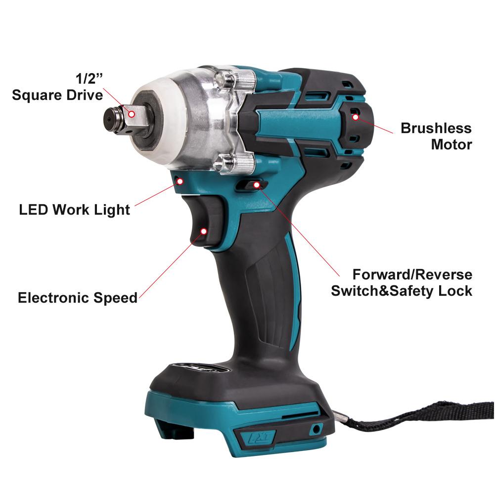 Electric Impact Wrench Rechargeable Cordless Wrench Without Battery Battery Electric Drill 1/2 Socket for Makita 18V-21V Battery