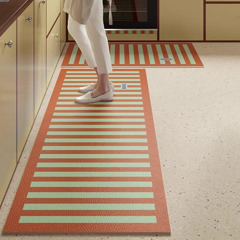 Kitchen Rug PVC Leather Waterproof Non-Slip Long Carpet Oil-proof Floor Mat Yellow Striped Rugs Home Decor Alfombra De Cocina