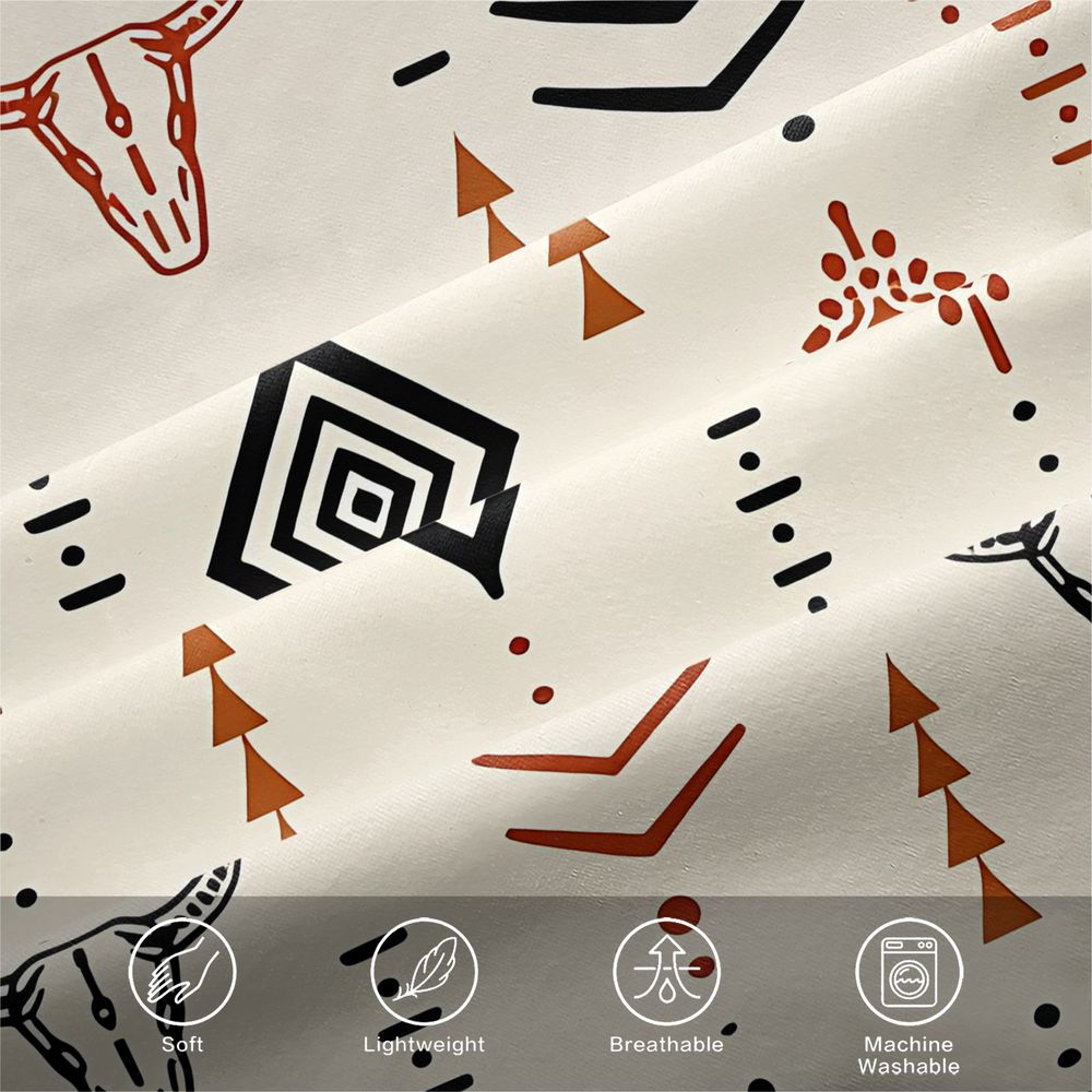 Southwestern Native American Style Duvet Cover Set(1 Duvet Cover & 1/2 Pillowcase) Geometric Bull Skull Print Boho Bedding Set