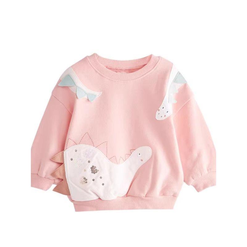 Girls' Sweatshirt Pure Cotton Top Children's Baby Autumn and Winter Clothing 2023 Pink Cartoon Long-Sleeve Thickened Base Shirt Trendy