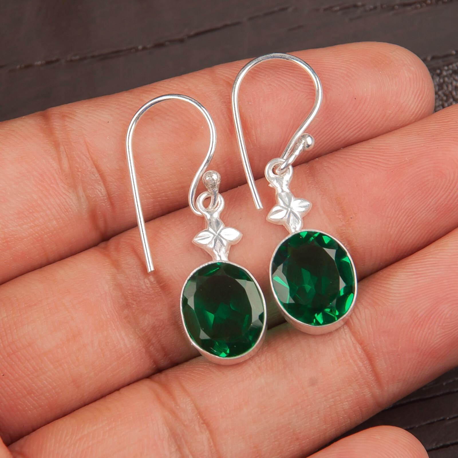 

925 Sterling Silver Chrome Diopside Gemstone Ethnic Jewelry Earrings For Women EE-6-2