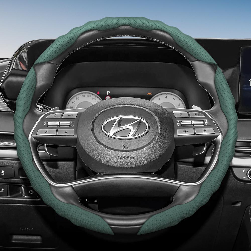 Adatto per Coprivolante Hyundai con Design Sportivo Ondulato, Pelle Traspirante, Segmentato Antiscivolo, Copertura Protettiva Assorbi Sudore per I30