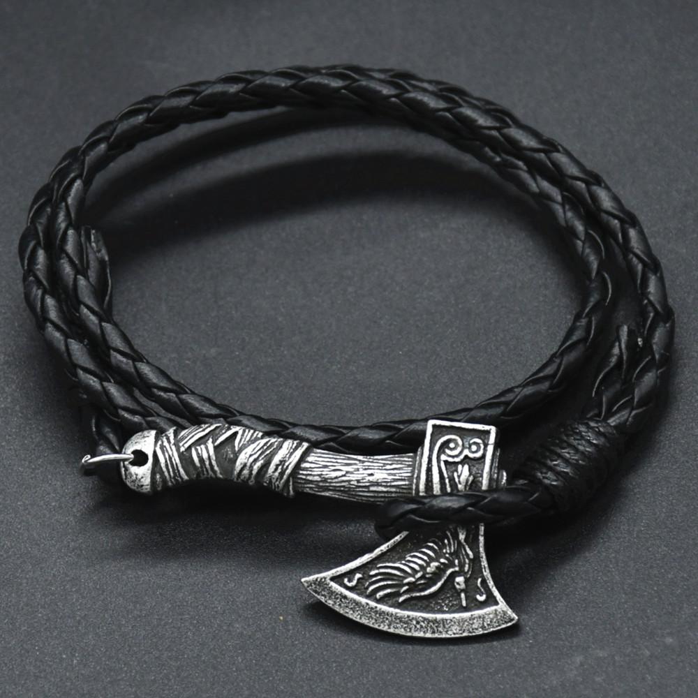 Pulsera de Hacha Vikinga Hecha a Mano Cuero Trenzado Multicapa Nudo Irlandés Joyería Pirata Para Hombres
