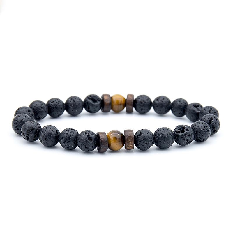 Mens European American Handmade Beaded Bracelet Volcanic Stone Wood Bead
