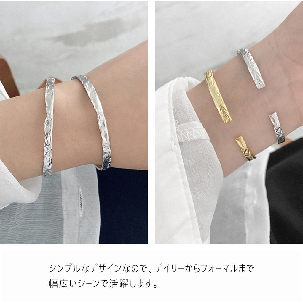 Authentic 925 Sterling Silver 18K Gold Simple Antique Hammered Textured Cuff Bangle Bracelet for Men and Slim Fit with Brand Name Jewelry One Size