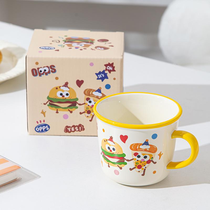 Fun burger ceramic mug three-dimensional coffee with lid water cup student office living room breakfast milk cup