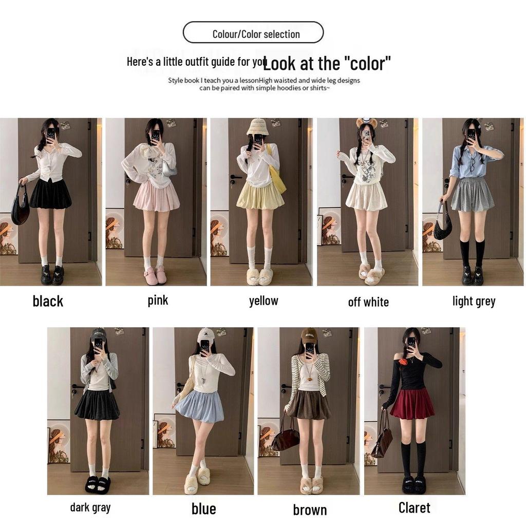 Coffee Glutinous Rice Color Pleated A-Line High-Waist Skirt - Women's Autumn/Winter Anti-Exposure Slimming Skirt.