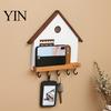 Wall Storage for Keys Mounted Wooden Key Holder, 5 Hooks Shelf, Dual Adhesive Entryway Hook Installation Options Organizer Kitchen And Living