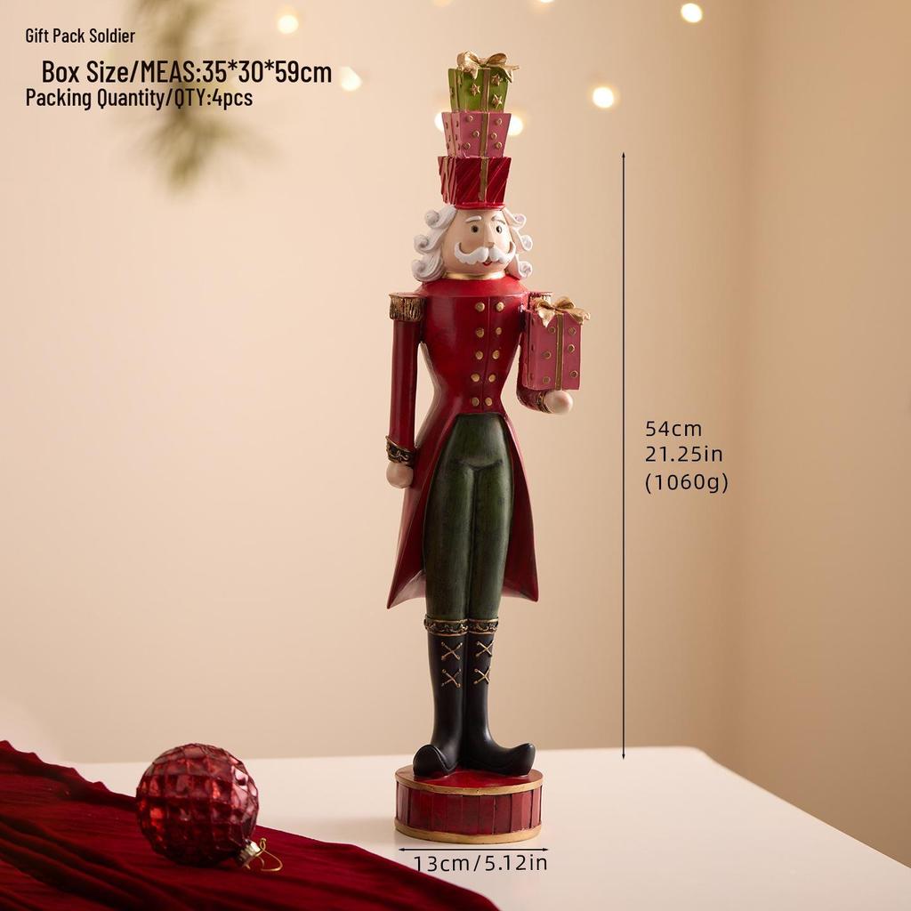 Resin Nutcracker Soldier Ornament with Christmas Wreath Gift Box