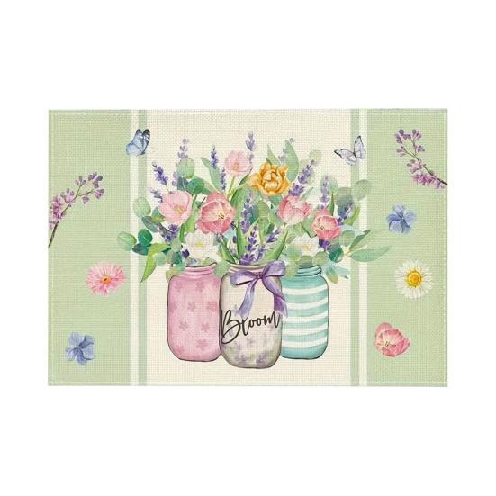 Floral Linen Placemat Tulip Spring Party Placemat Flowers Leaves Placemat Protects Table from