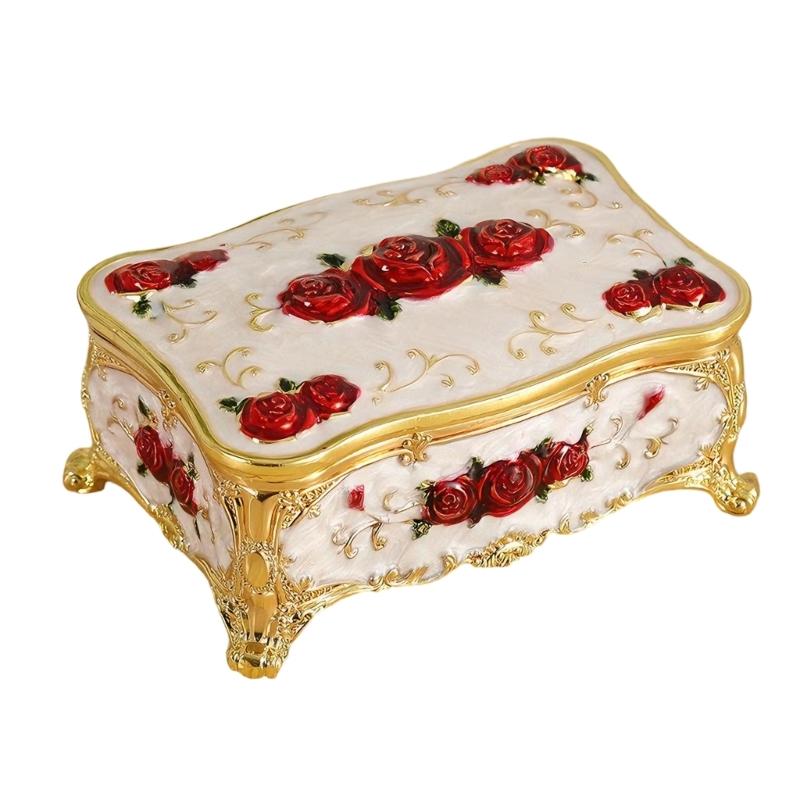 Traditional Floral incised Jewelry Storage Box for Women Built from strong Alloy Featuring Glossy Finish