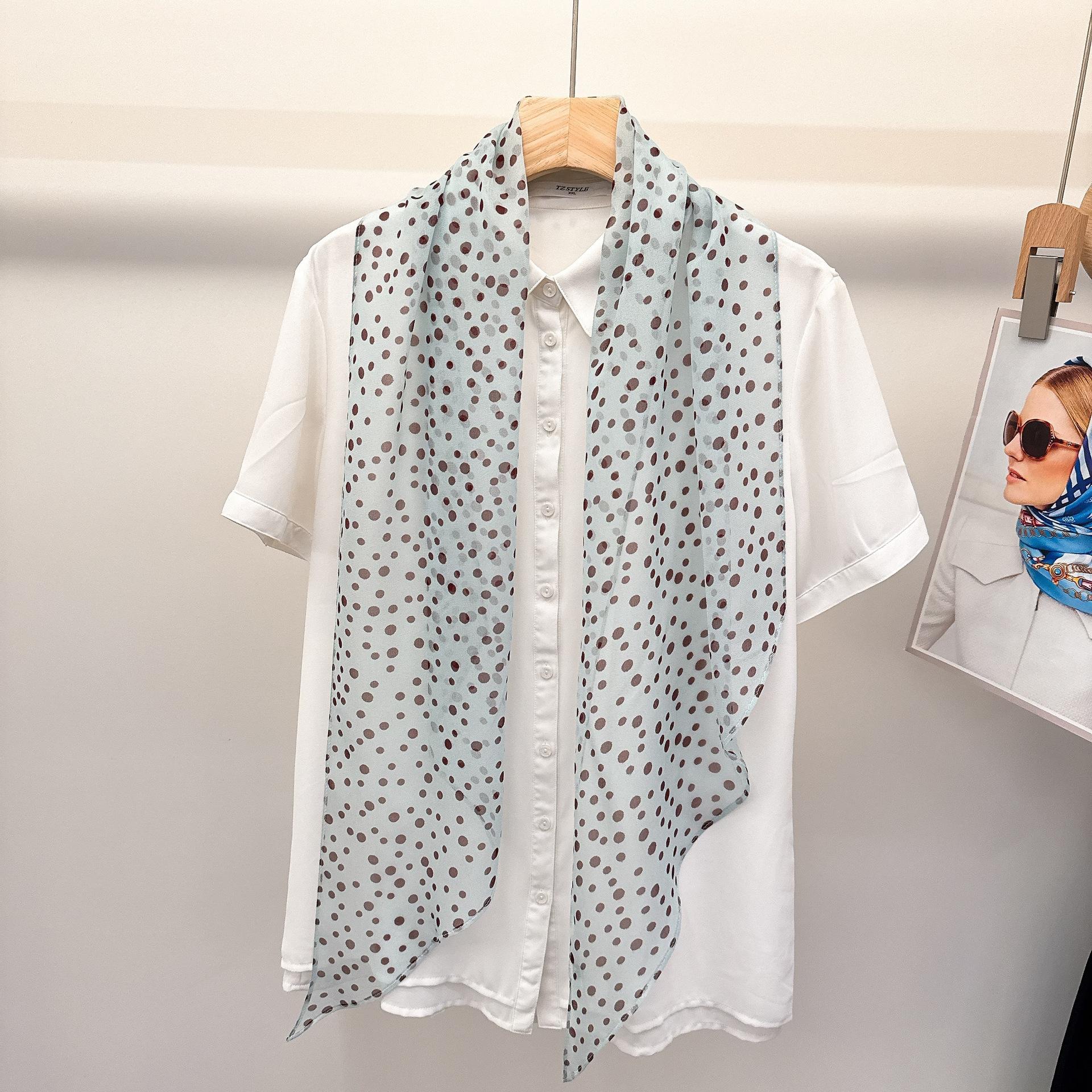 [Blue Polka Dot] Refreshing Summer Silk 100% Mulberry Silk Georgette Silk Scarf Women s Belt Thin Ribbon 160cm