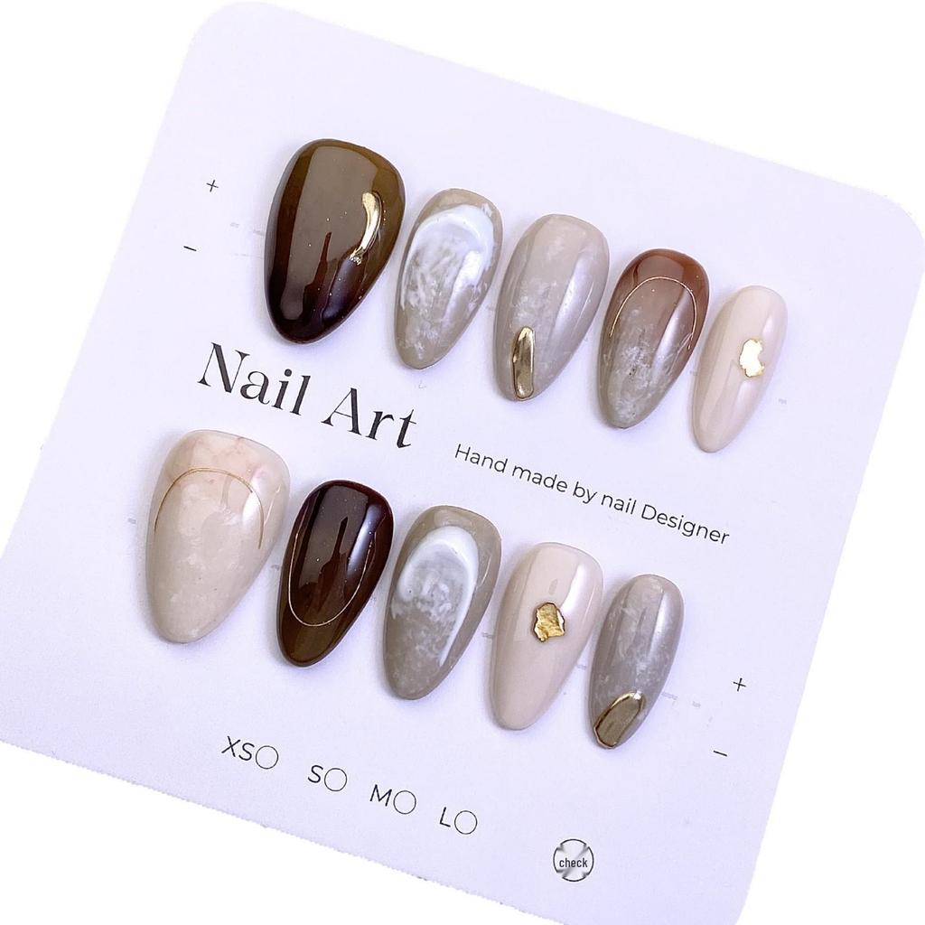 Gradient 3D Brown-Gray Mirror Powder Press-On Nails