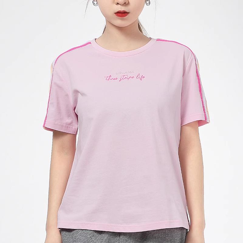 Adidas Neo Striped Sports Loose Round Neck T-Shirt Women Tops Pink GP5530