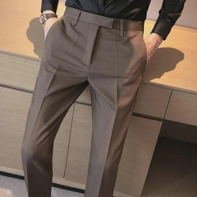 Pantalones de Traje Formal Británico de Alta Gama Slim-Fit para Hombre