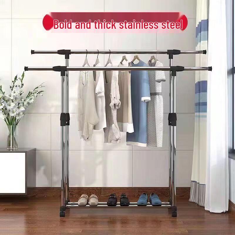 miflame Extendable Double Rod Clothes Drying Rack with Wheels