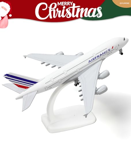 QIYUMOKE A380 France 1/300 Diecast Metal Airplane Model - A380 Sky Jumbo A380 Model Airplane with Stand (7.5" Long) for Aviation Enthusiast Gift or Di
