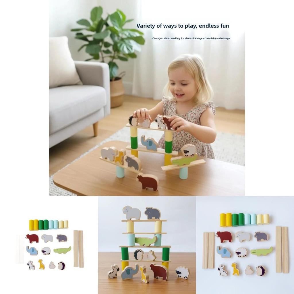 Wooden Animal Tower Building Blocks For Children Diy Creative Play And Learning
