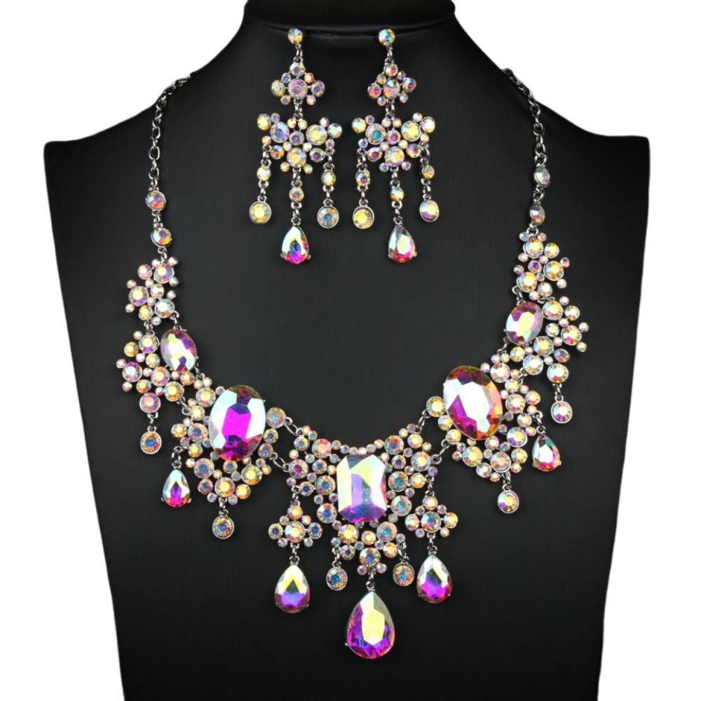 Baroque Necklace Earrings Set Elegant Waterdrop Pendant Necklace Party Dress Up