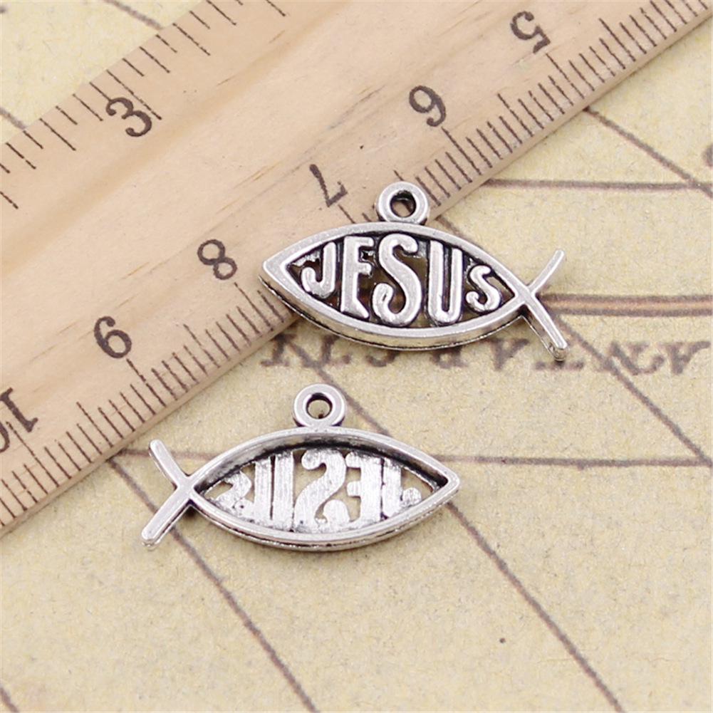 Antique Silver Fish Jesus Pendant for DIY Jewelry and Charm Bracelet