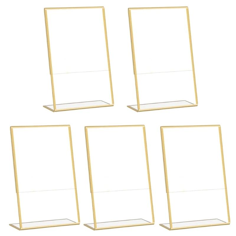 Acrylic Sign Holder Gold Frame Clear Wedding Table Number Stand Menu Recipe Cards Holder Picture Frame Photo Display