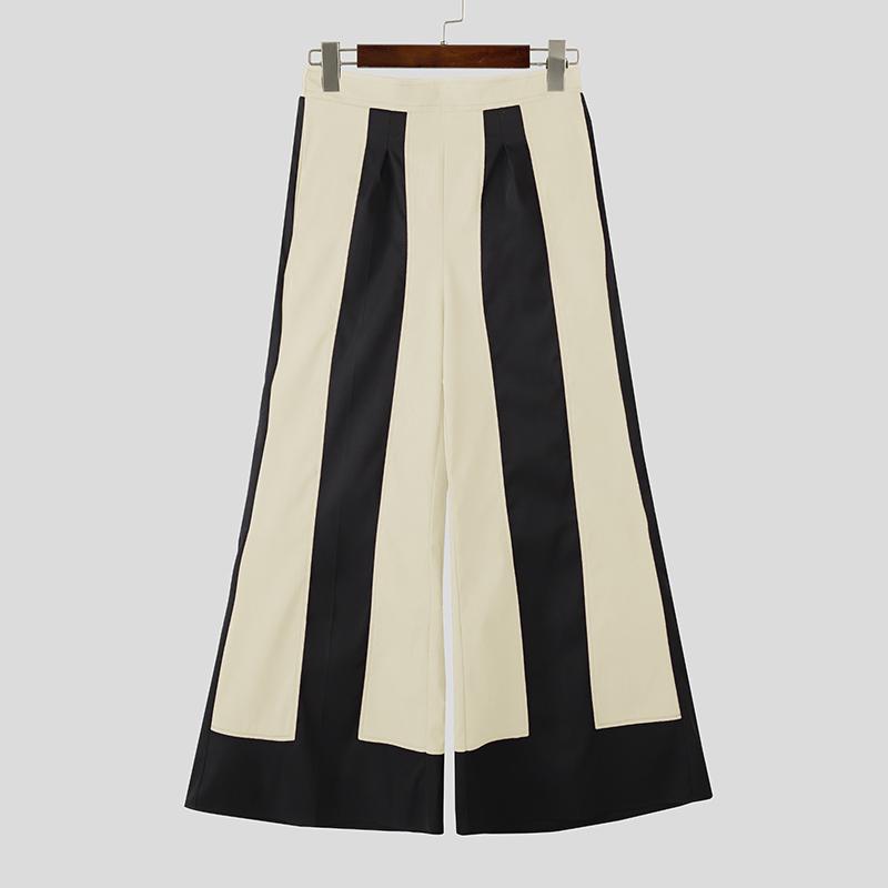 

INCERUN Men s High Elastic Waist Striped Patchwork Casual Long Flare Pants Trousers S