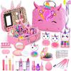 Kids Makeup Kit for Girls, Little Girls Pretend Make Up, Princess Play Makeup Set with Mirror, Toddler Toys Real Washable Cosmetic Set & Nail Kit