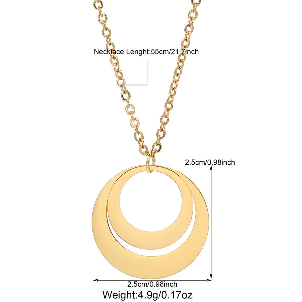 

Stainless Steel Interlocking Double Ring Pendant Necklace, 18k Gold Clavicle, Engravable for Men & Women.