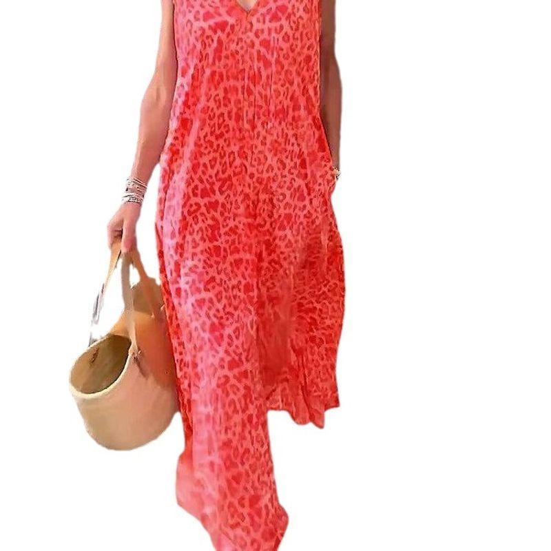 Printed V-neck Short Sleeve Women's Printed V-neck Short Sleeve Loose Dress