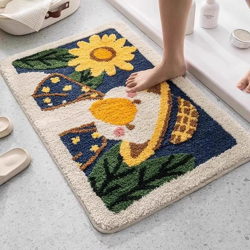 Cartoon Imitation Cashmere Bathroom Floor Mat Entry Door Mat Bathroom Bath Household Toilet Non-slip Foot Mat Absorbent Mat