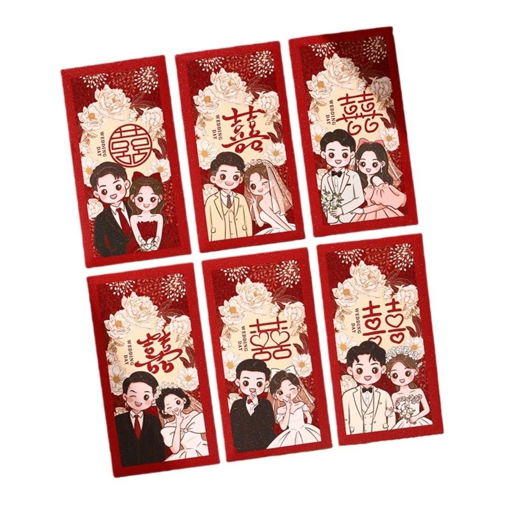 Groom and Bride Chinese Wedding Red Envelope Wedding Dress/Hanfu Chinese Style Money Pouch Traditional Cartoon Red Pocket
