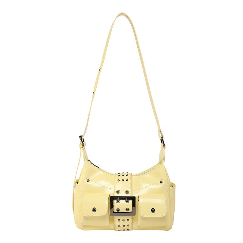 

2025 New Glossy Solid PU Hot Girl Style Shoulder Bags Rivets Multiple Pockets Fashionable Hot Trendy Crossbody Bags for Women жовтий
