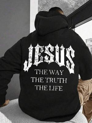 WeStyle Hub Valentine's Day 1pc's Graphic Hoodies Jesus The Way The Truth The Life Print Christian Religious Faith Jesus Pullover