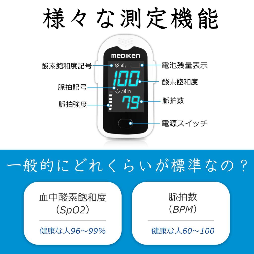 MEDIKEN Zubehör Pulsmessung für zu Hause am Berg LED einfach hohe Genauigkeit [Luxuriöses 4-teiliges Set] Oximeter, Monitor, Gerät,