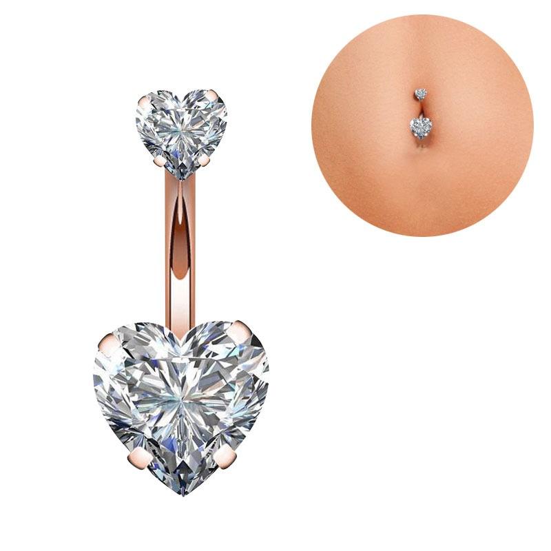Buy 2 Get 1 Free 316L Surgical Steel 14g Belly Button Rings Clear Diamond Zircon CZ Navel Rings Belly Jewelry  Love Heart White Rose Gold