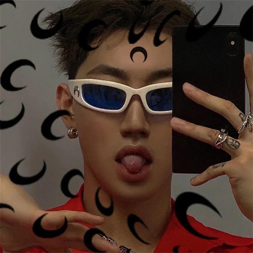 New Moon Rectangular Sunglasses for Women Man Vintage Outdoor Hip Hop Punk Sun Glasses UV400 Trend Female
