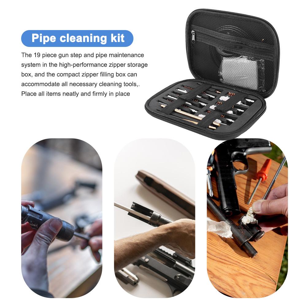 19pcs/Set Gun Barrel Cleaning Kit Pistol Handguns Rod Cleaner Brush Tools for 11/29/9mm 10/45 Caliber Rifle Shotgun Hunting Tool