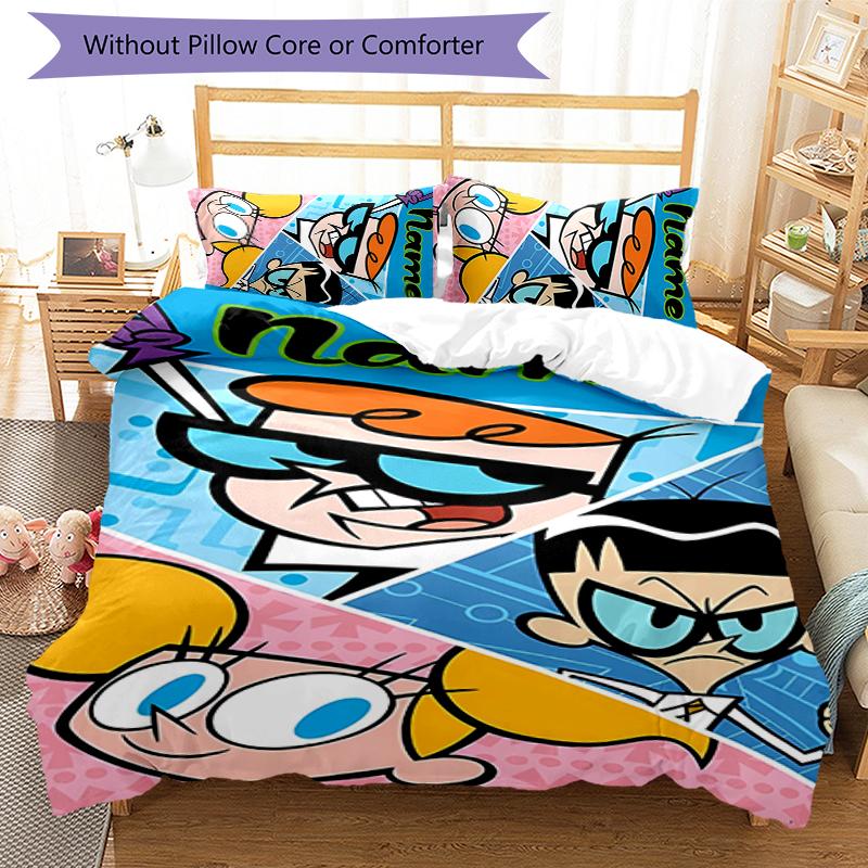 3pcs Custom Name Dexter's Laboratory Bedding Set Duvet Cover Closure Includes 1 Duvet Cover & 2 Pillowcases for All Seasons Bedroom Decor