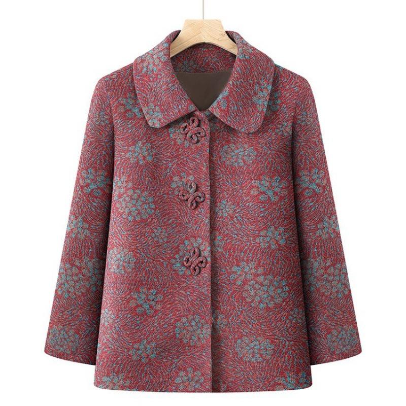 Spring Women's Coat Old Lady Lapel Loose Clothes Top