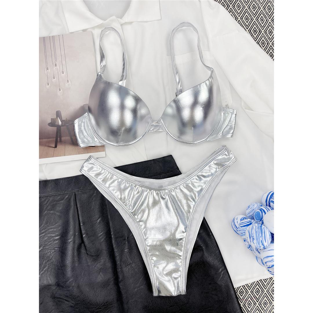 

Искусственная кожа, бюстгальтер на косточках, чашка, бикини, женские купальники, женский купальник, комплект бикини из двух предметов, купальный костюм, купальный костюм L серебряный