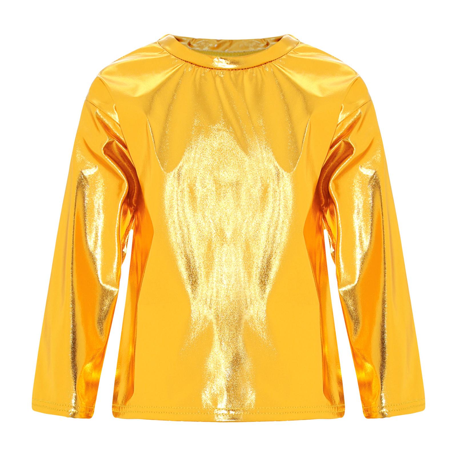 

Дитячі Дівчатка Хлопчики Джаз Танці Сценічний Виступ Топи Металеві Блискучі Футболки З Довгим Рукавом Футболка Топ Дитячий Танцювальний Одяг 7-8 Years золотий