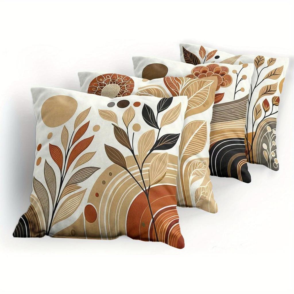 Brown Retro Plant - Style Pillowcasebedroom Living Room Sofa Home Decor Polyester Cushion Cover With Zipper