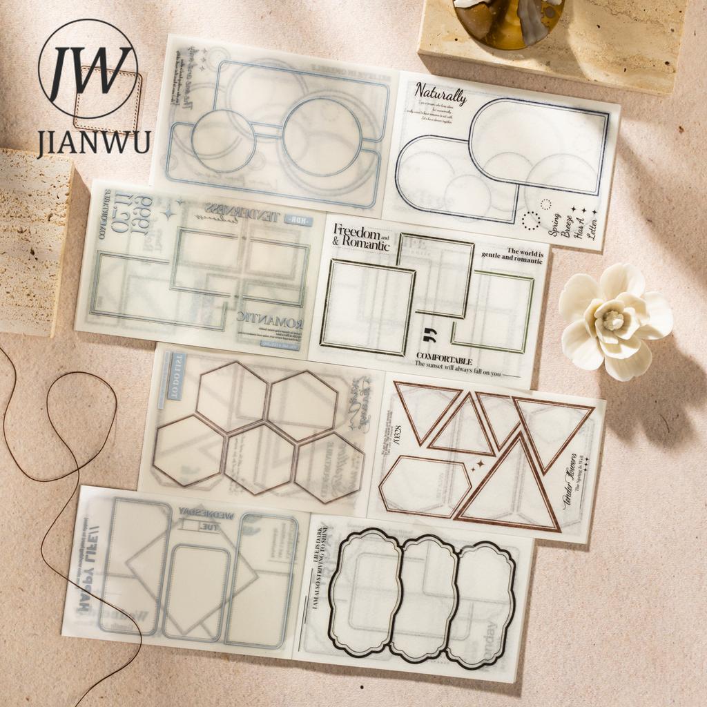 JIANWU Border Theory Series Vintage Geometric Frame Landscape Material Collage Sticker Book Creative DIY Journal Stationery