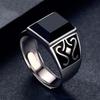 1Pc Open Mysterious Totem Ring, Men's Trendy Men's Obsidian Domineering Ring Ring, Retro Drip Gem Ring.