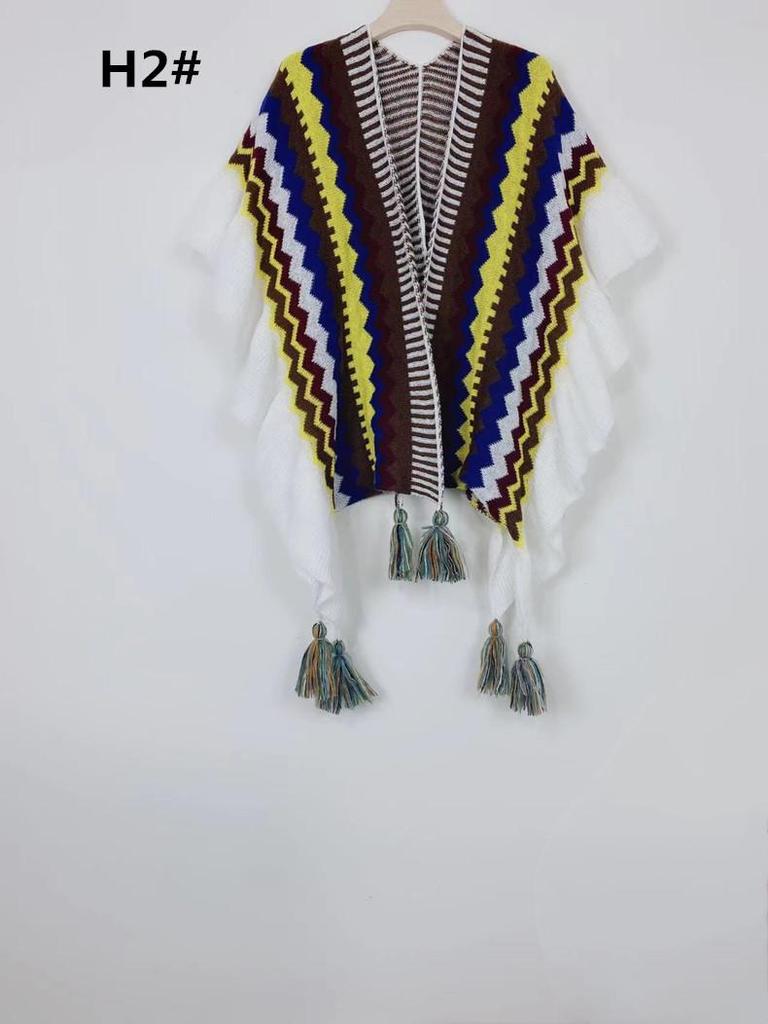 Bohemian Shawl: Autumn/Winter Striped Ruffle Cape - Qinghai-Tibet Line Travel Wear