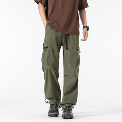 Spring and Autumn Men's Solid Color Overalls Trendy Brand Multi-Bag Casual Pants Three-dimensional Loose Straight Wide-Leg Pants