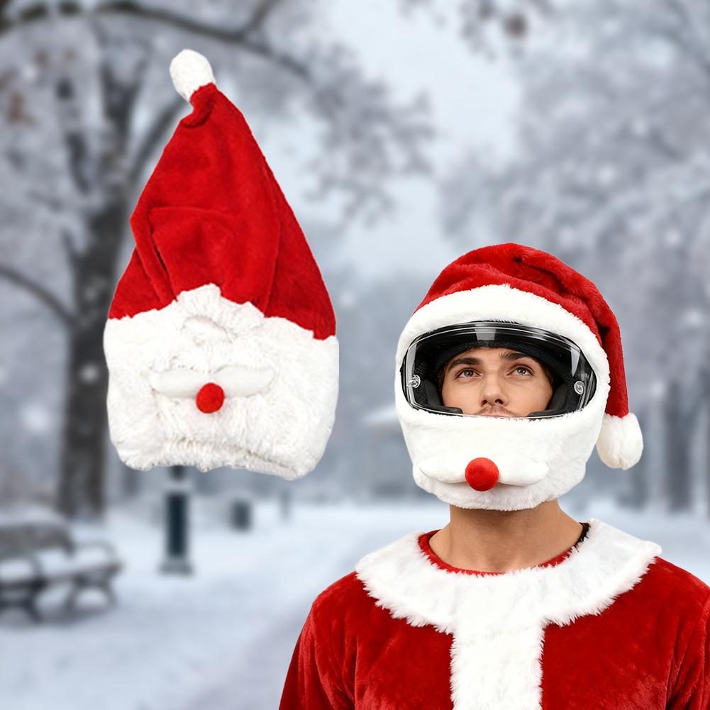 Universal Motorcycle Christmas Helmet Cover Cartoon Elk Santa Claus Fluffy Plush Set Christmas Cosplay Splicing Head Cover