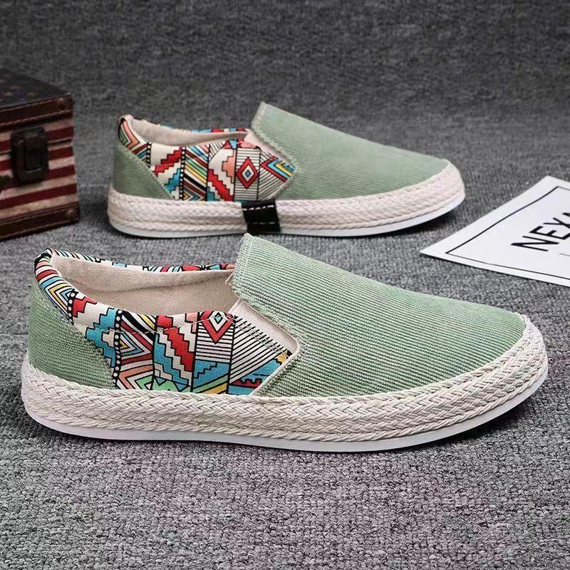 

Old Beijing cloth shoes men s fashion young people soft-soled shoes non-slip flat-bottomed breathable board shoes canvas shoes casual Chinese style 44 зелений