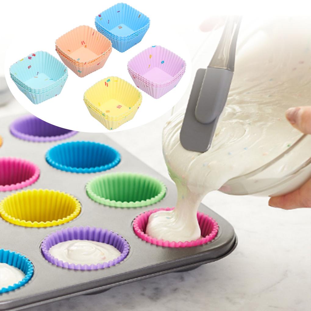20 Stück Bäckerei Tragbar Wiederverwendbar Cupcake-Förmchen Antihaft Muffin Backförmchen Gebäck Silikonform DIY Basteln Backgeschirr